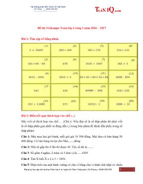 Đề và đáp án thi Violympic Toán lớp 4 vòng 1 - Năm học 2016-2017